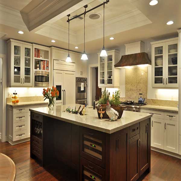 Modern kitchen with island and new lighting